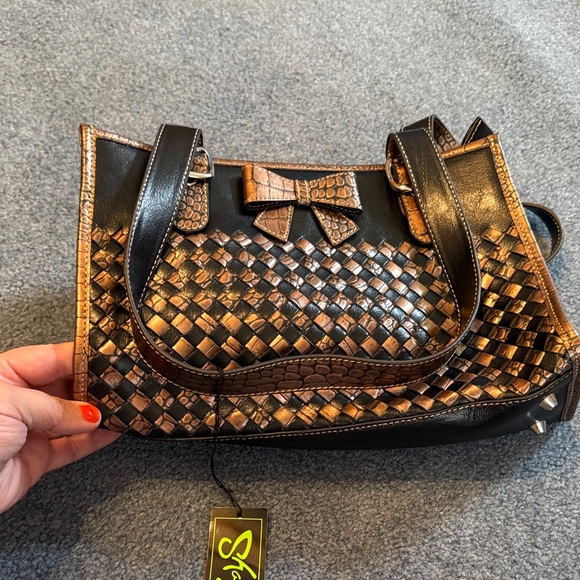 Sharif Black and Brown Woven Shoulder Bag - Picture 1 of 4